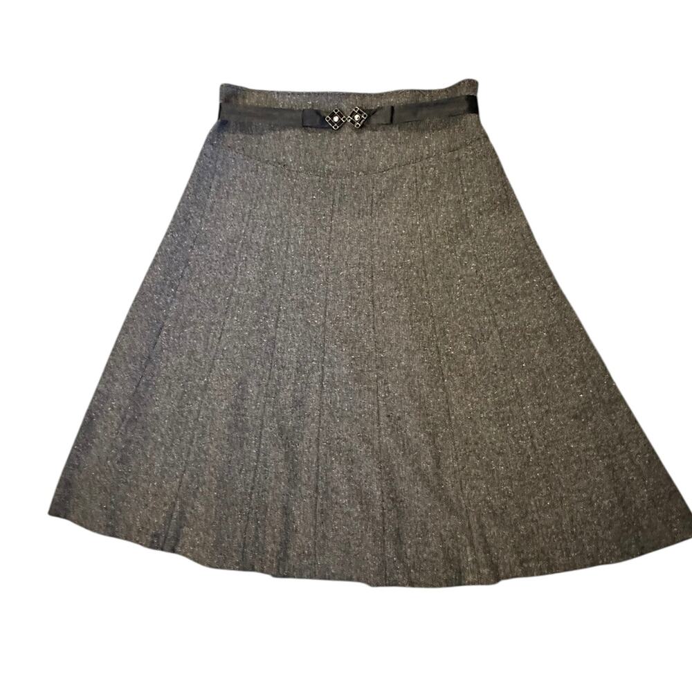 Rebecca Taylor WoolBlend ALine Skirt Gray Size 10 Satin Waistband Jeweled Accent